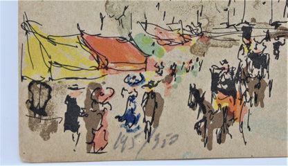 Print Watercolor Lithograph, Urbain Huchet, Artist Signed / Numbered, Vintage