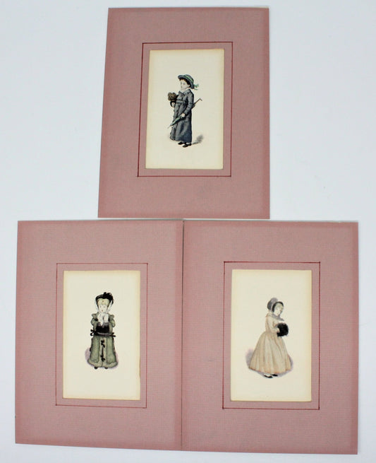 Prints, Watercolor, Victorian Children, Matted, Set of 3