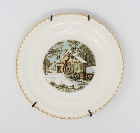 Decorative Plate, Harker Pottery, Currier & Ives Old Homestead in Winter, Vintage