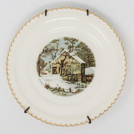 Decorative Plate, Harker Pottery, Currier & Ives Old Homestead in Winter, Vintage