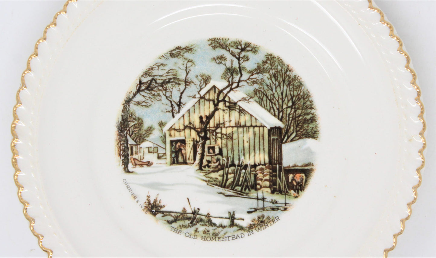 Decorative Plate, Harker Pottery, Currier & Ives Old Homestead in Winter, Vintage