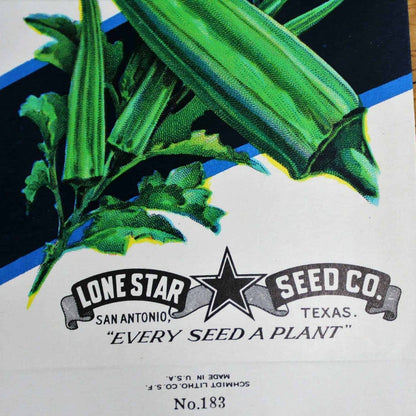 Seed Packets, Lone Star Seed Co, Okra #183, NOS, Vintage