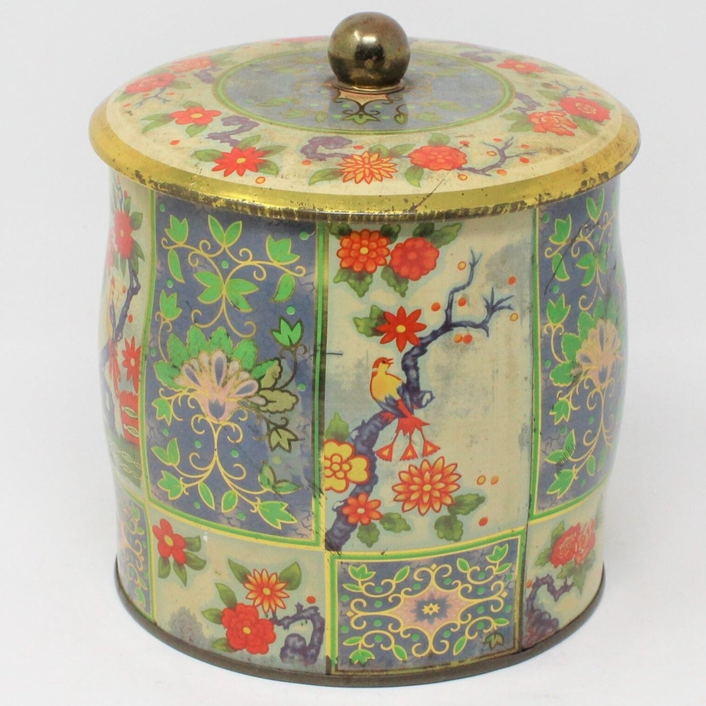 Gift Tin / Cookie Tin, Metal Box Co, Asian Floral Chinoiserie, Vintage, England