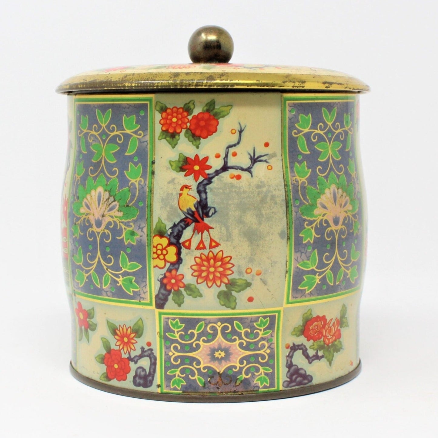 Gift Tin / Cookie Tin, Metal Box Co, Asian Floral Chinoiserie, Vintage, England