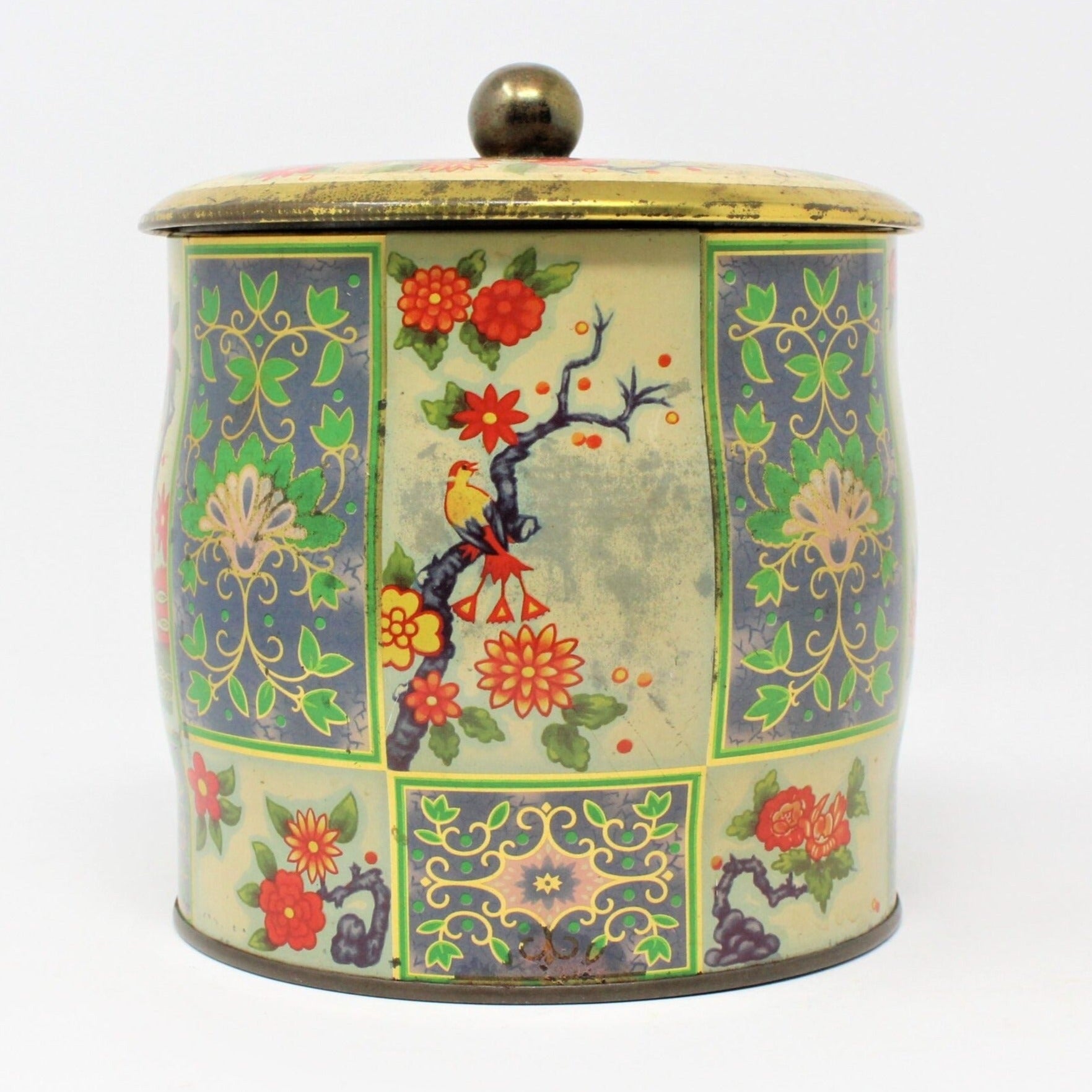 Vintage BAKERY TIN BOX ROUND EMBOSSED THE KRAZY COOKIE CO. MULTI COLOR