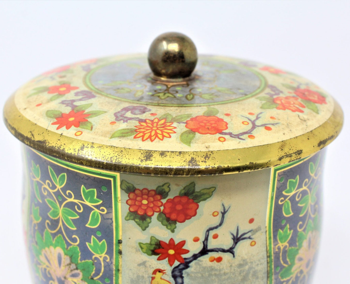 Gift Tin / Cookie Tin, Metal Box Co, Asian Floral Chinoiserie, Vintage, England
