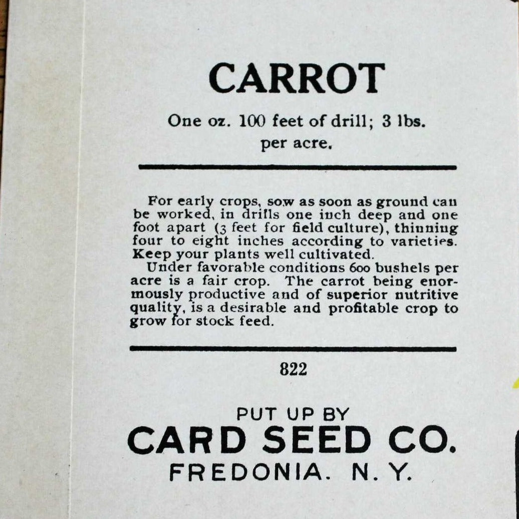 Seed Packets, Card Seed Co, Carrot, NOS, Antique,