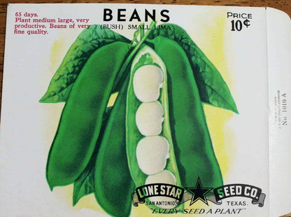 Seed Packets, Lone Star Seed Co, Lima Bush Beans, NOS, Vintage