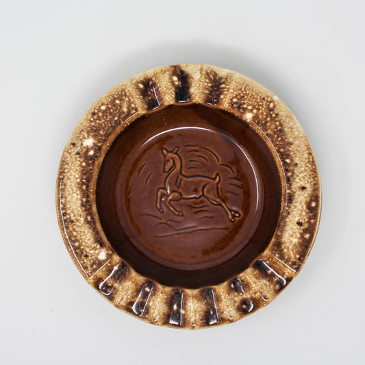 Ashtray, Hull Pottery, Leaping Deer, Brown Drip Glaze, Vintage