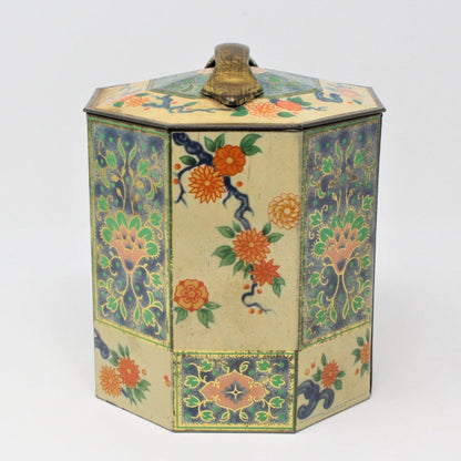 Gift Tin / Cookie Tin, Asian Floral Chinoiserie, Octagon Vintage, England