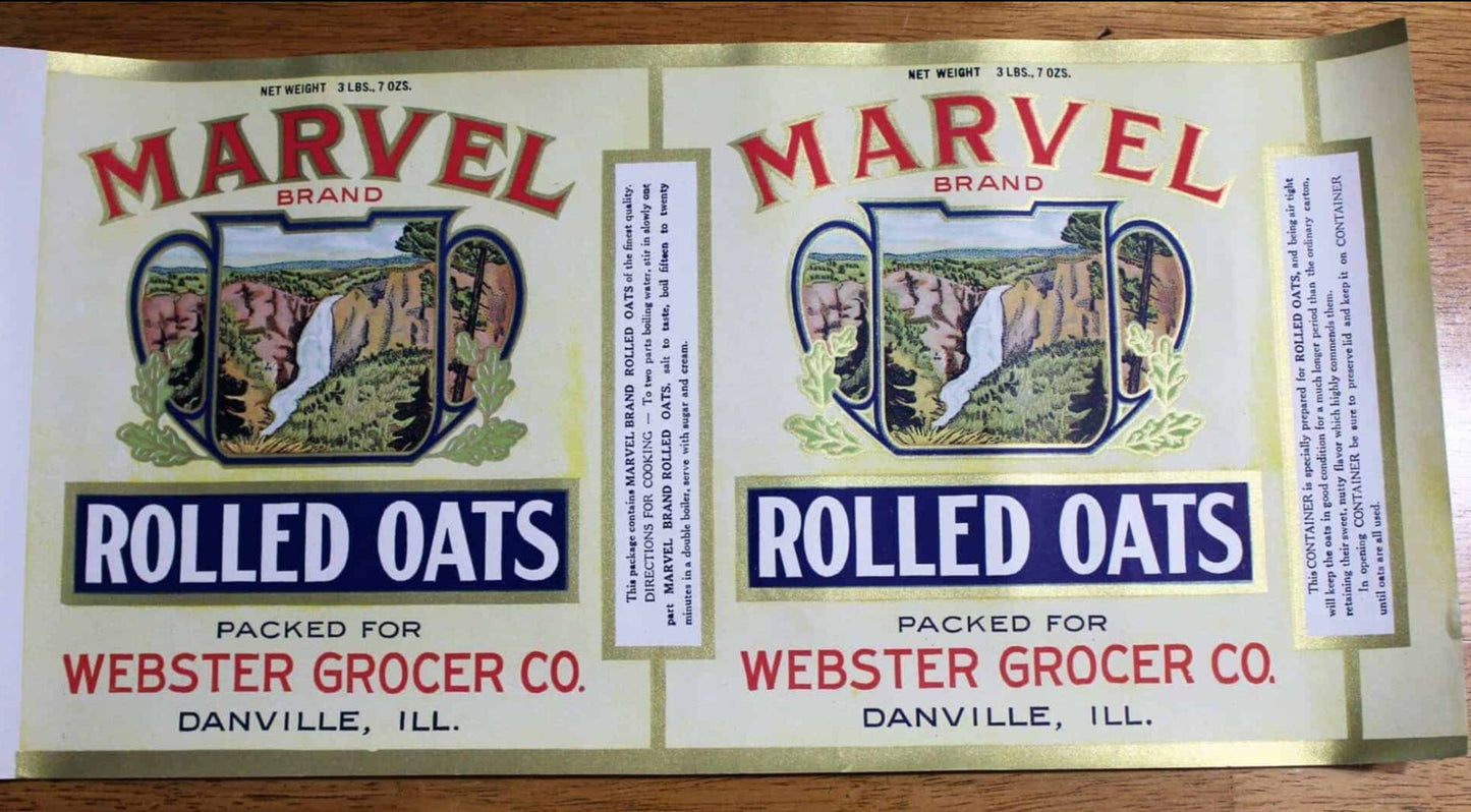 Can / Canister Label, Marvel Brand Rolled Oats, Original Large, NOS, Antique