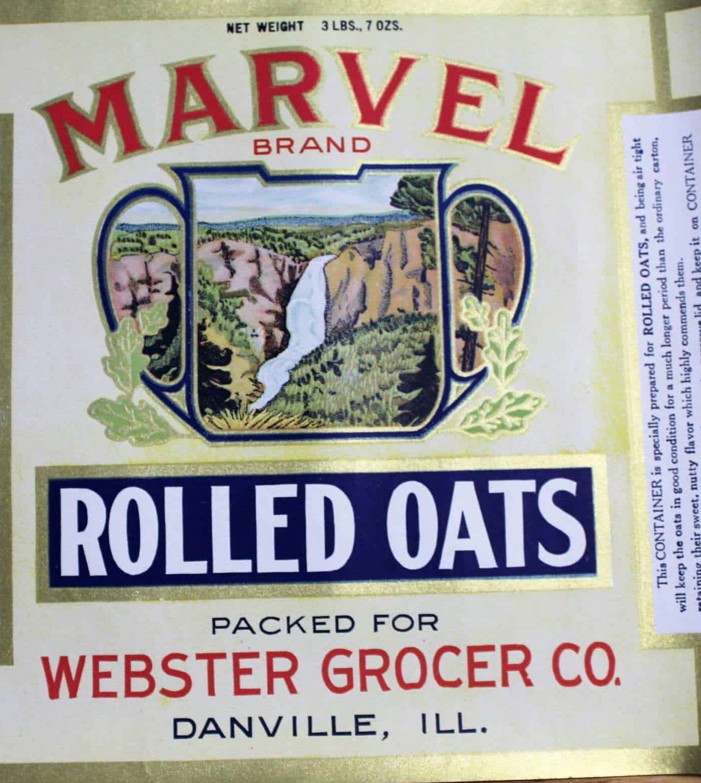 Can / Canister Label, Marvel Brand Rolled Oats, Original Large, NOS, Antique