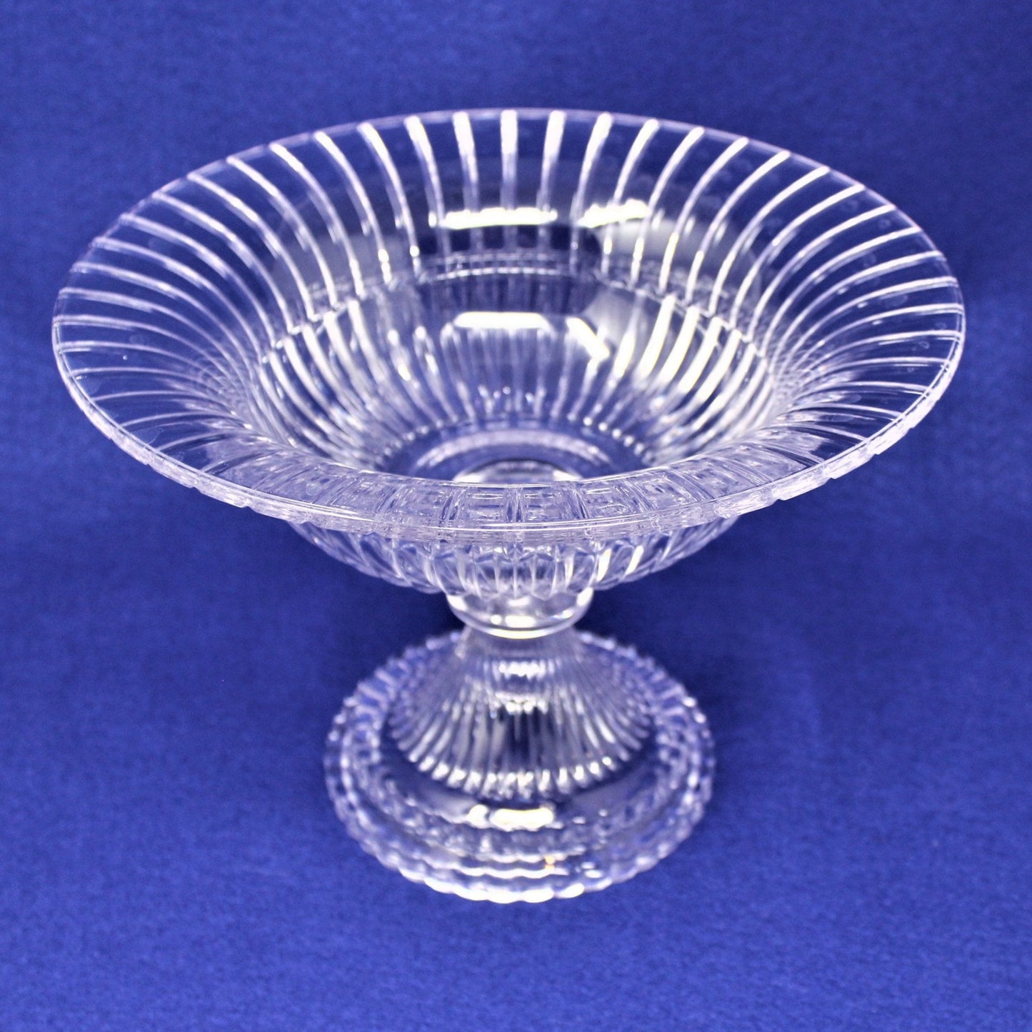 Pedestal Bowl, Striped Glass, Large Fruit Bowl
