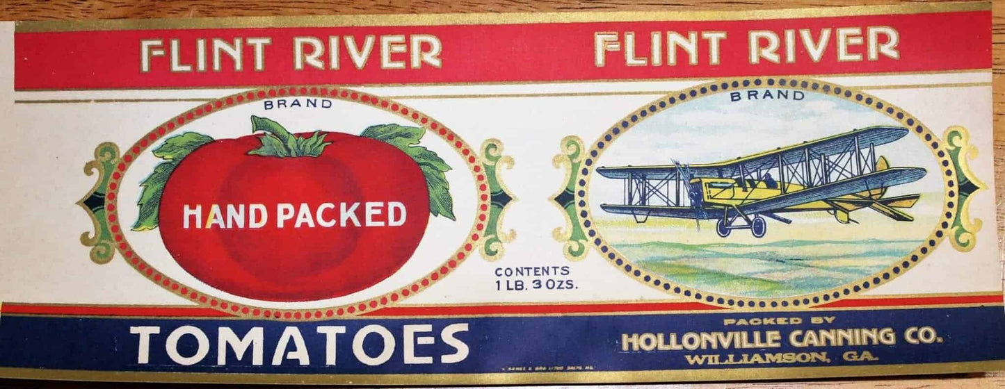 Can Label, Flint River Tomatoes, Lithograph, NOS, Antique, RARE