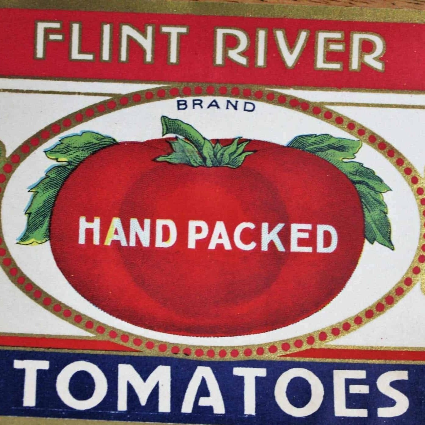 Can Label, Flint River Tomatoes, Lithograph, NOS, Antique, RARE