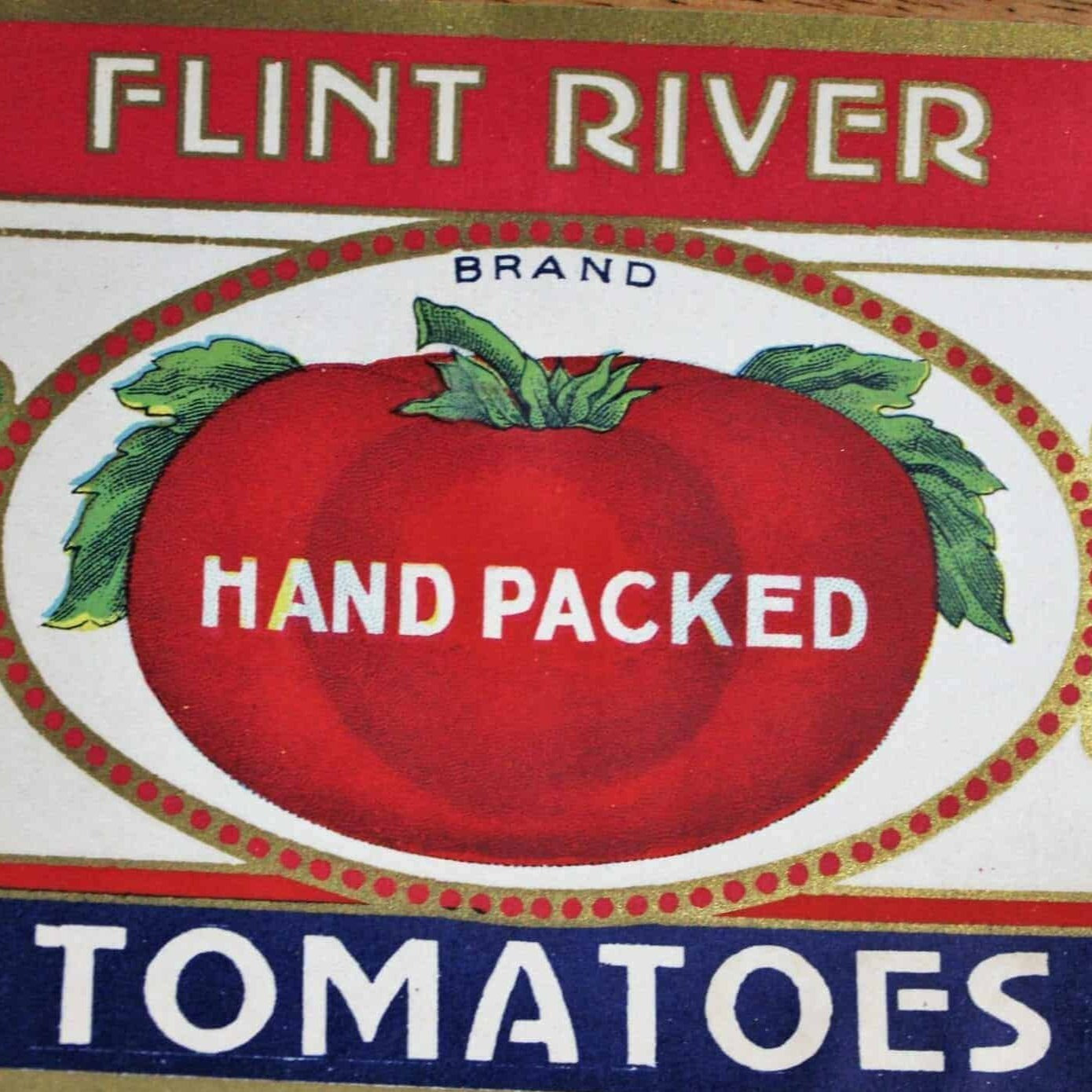 Can Label, Flint River Tomatoes, Lithograph, NOS, Antique, RARE