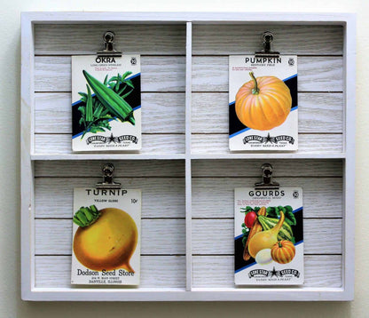 Seed Packets, Rustic Shiplap Display, Wood Frame, 4 Packets incl., Vintage