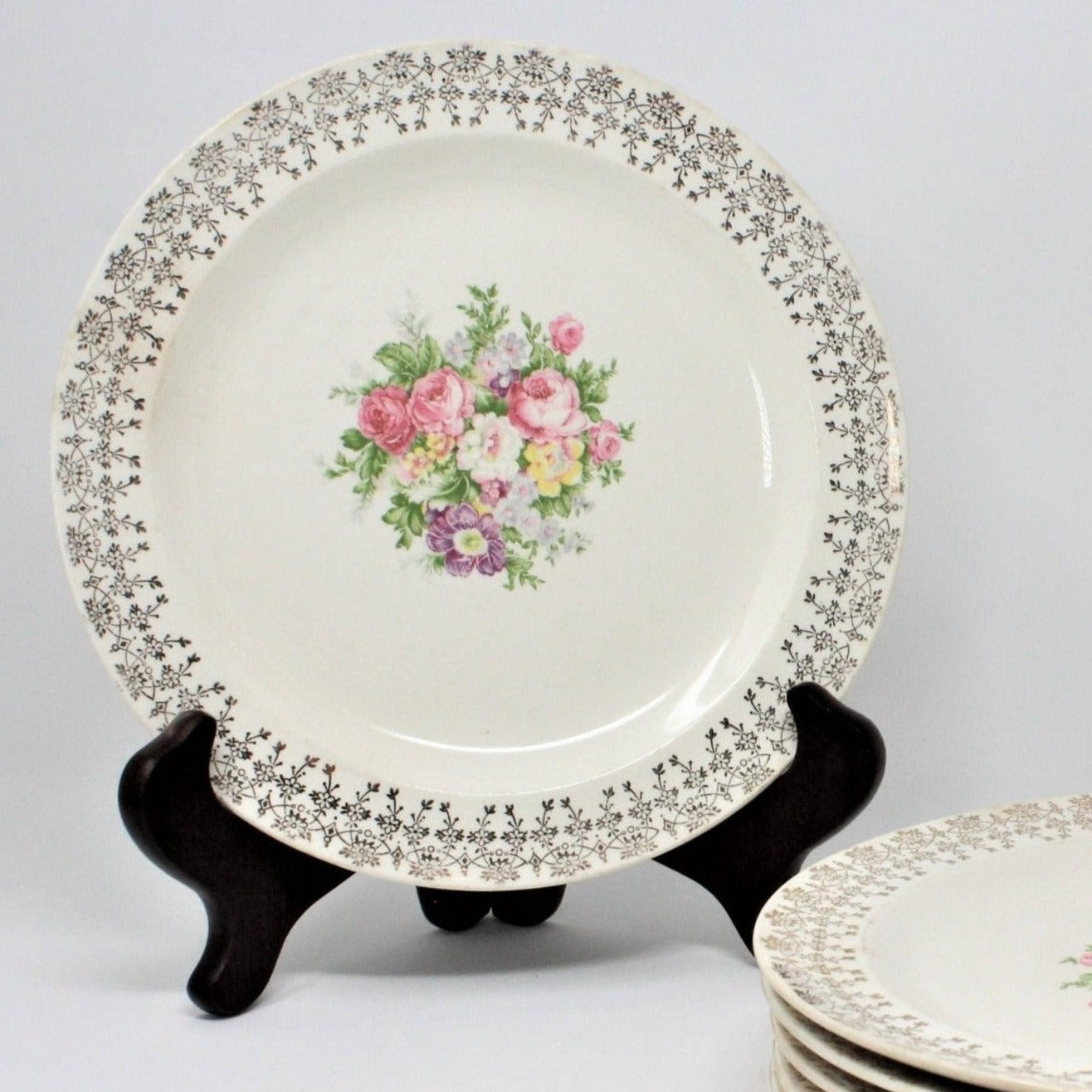 Luncheon Plates, Cosmopolitan, Mayfair 22kt Gold Filigree, Set of 5, Vintage