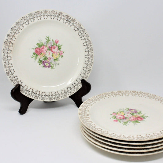 Luncheon Plates, Cosmopolitan, Mayfair 22kt Gold Filigree, Set of 5, Vintage