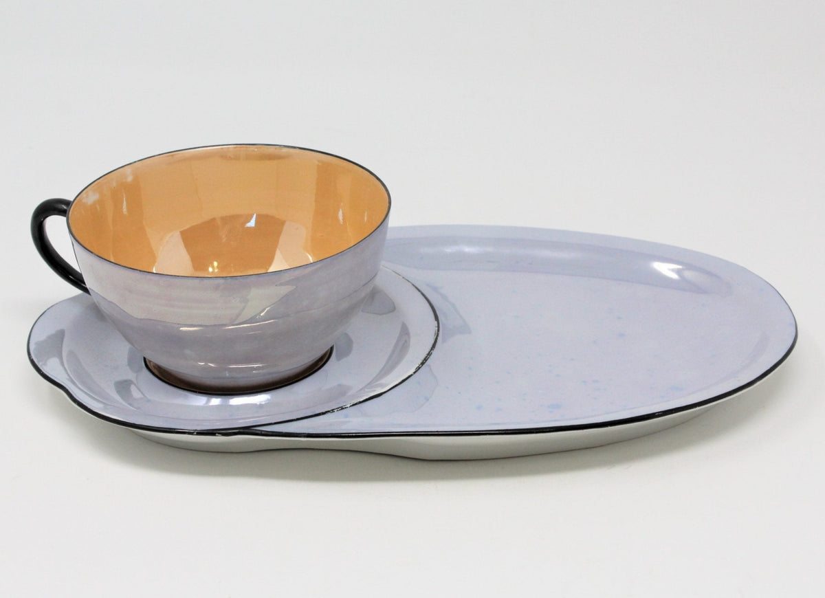 Snack Set: Iridescent Lusterware, Lilac & Peach, Bone China, Germany, Vintage 1940s - SOLD