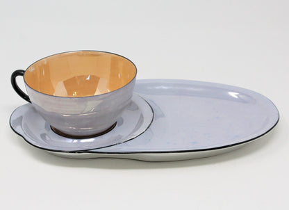 Snack Set: Iridescent Lusterware, Lilac & Peach, Bone China, Germany, Vintage 1940s - SOLD