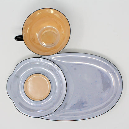 Snack Set: Iridescent Lusterware, Lilac & Peach, Bone China, Germany, Vintage 1940s - SOLD