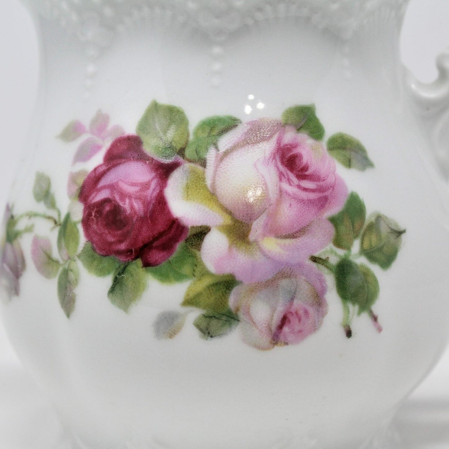 Creamer, Leuchtenburg, Pink Roses, Germany, Antique Porcelain