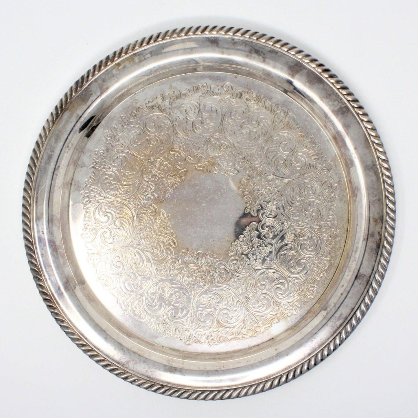Tray, Wm A. Rogers, Oneida Silverplate, Rope Edge 12", Vintage