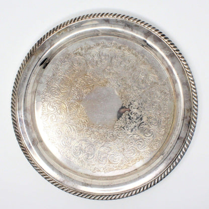 Tray, Wm A. Rogers, Oneida Silverplate, Rope Edge 12", Vintage