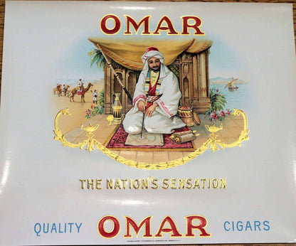 Cigar Box Label, Omar Cigars, Original Lithograph 1920's, NOS, Antique