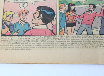 Comic Book, Archie Series, Everything's Archie #34, Vintage 1974