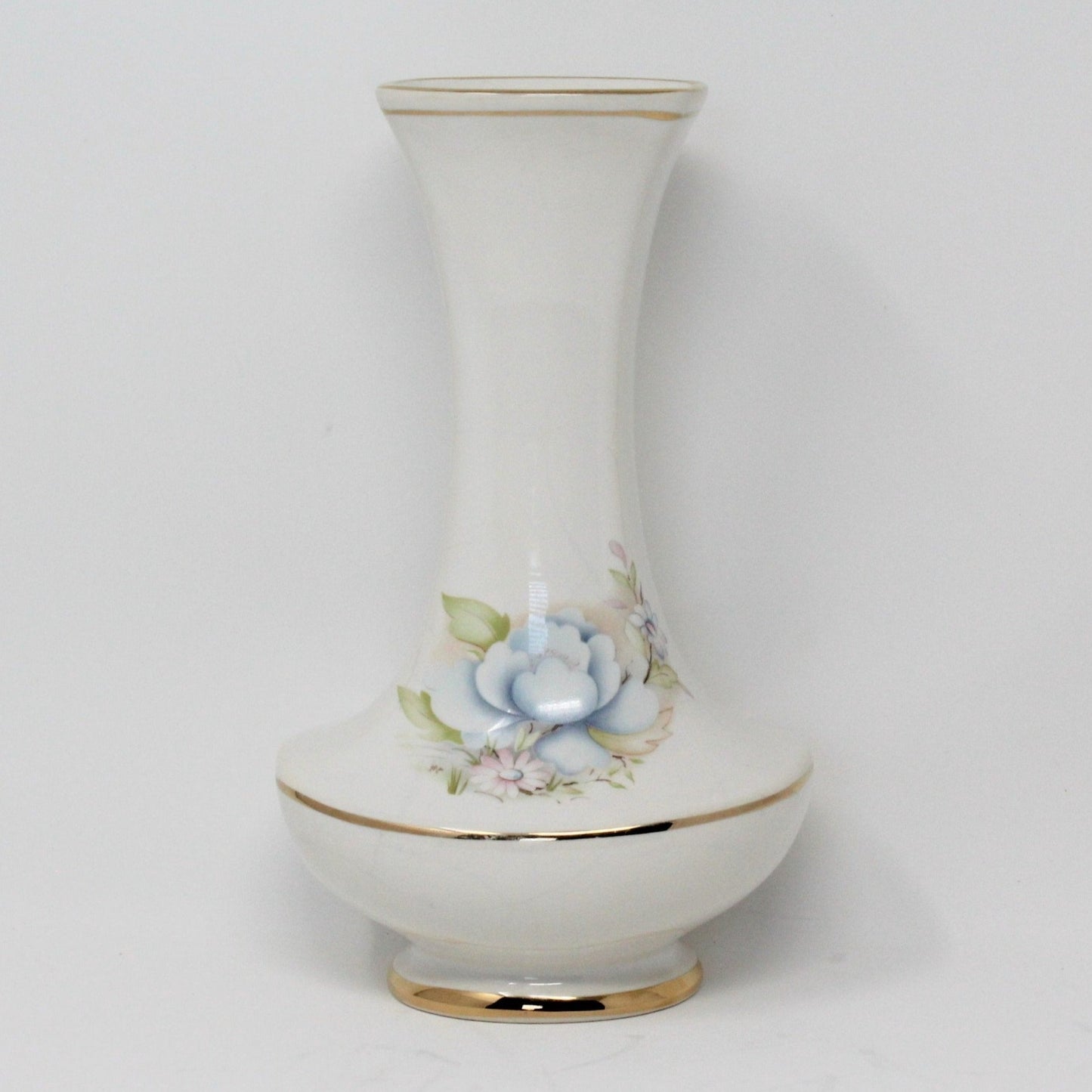Bud Vase, Spyropoulos, Blue Floral, Greek Ceramics, Vintage