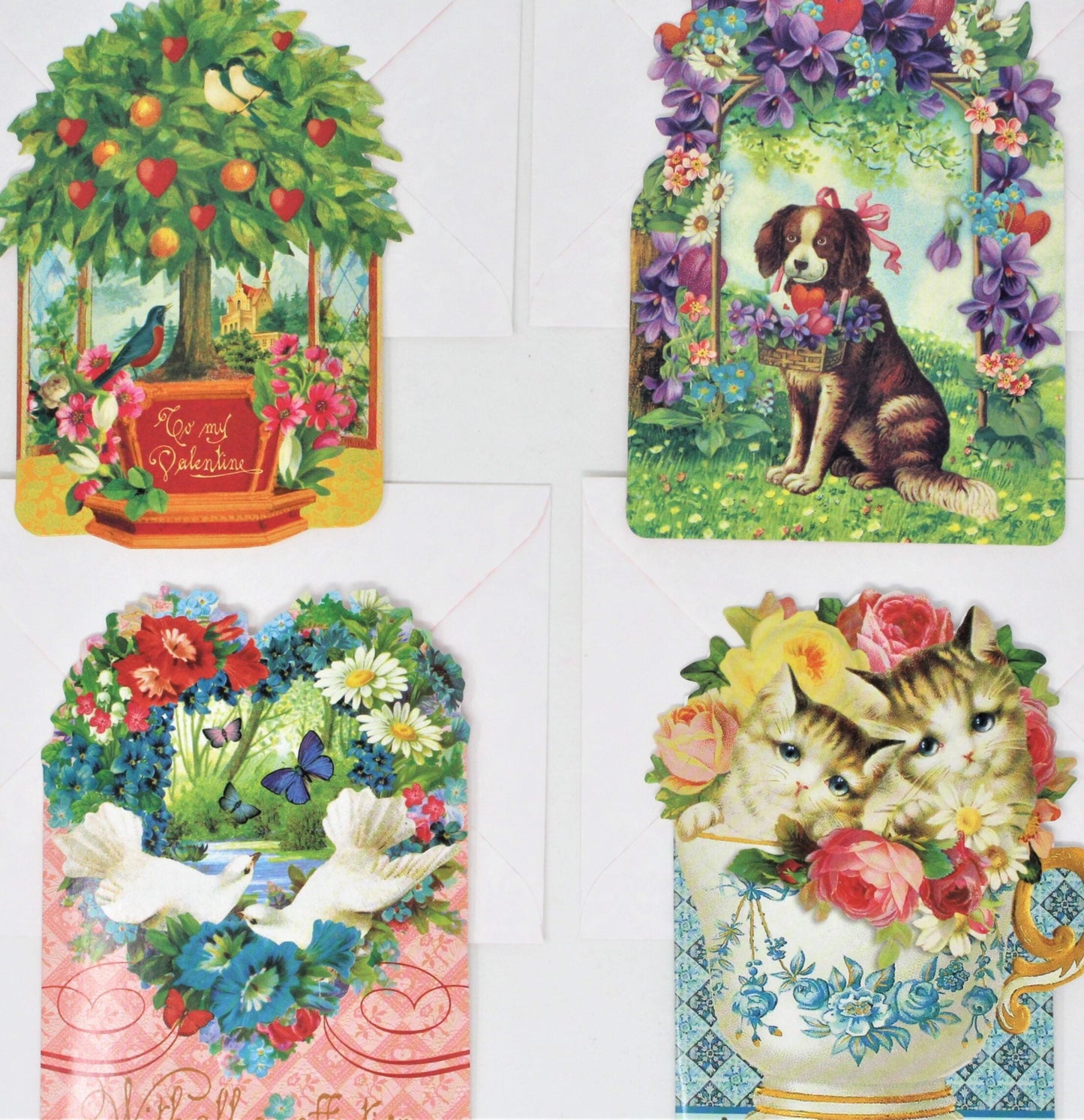 Greeting Card / Valentine, Kirshner Unused, Punch Studio, Set of 4, Dog/Cats, Blank