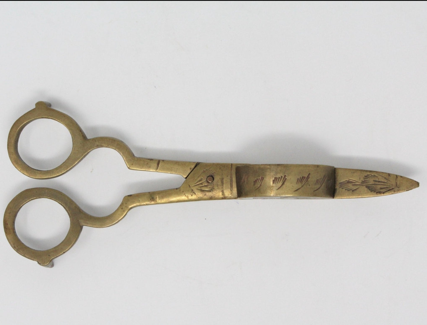 Candle Wick Trimmer Scissors, Carved Brass, India, Vintage