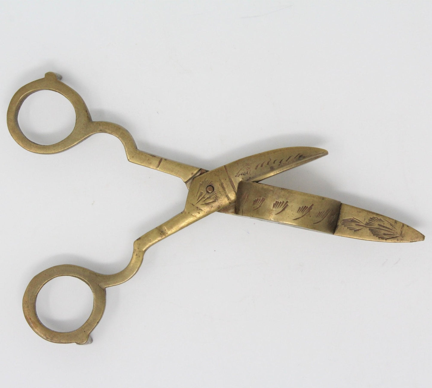 Candle Wick Trimmer Scissors, Carved Brass, India, Vintage