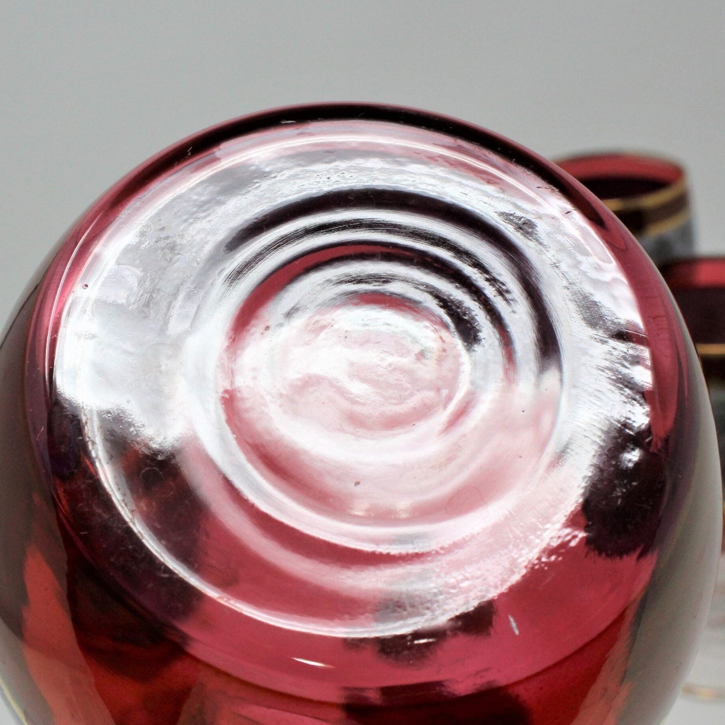 Decanter & Glasses, Cranberry Glass, Italian Renaissance Scene, 5 Pcs, Vintage