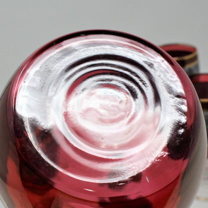 Decanter & Glasses, Cranberry Glass, Italian Renaissance Scene, 5 Pcs, Vintage