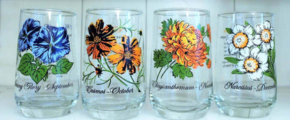 Glass Tumbler, Brockway Glass Flower of the Month, March / Daffodil, Vintage