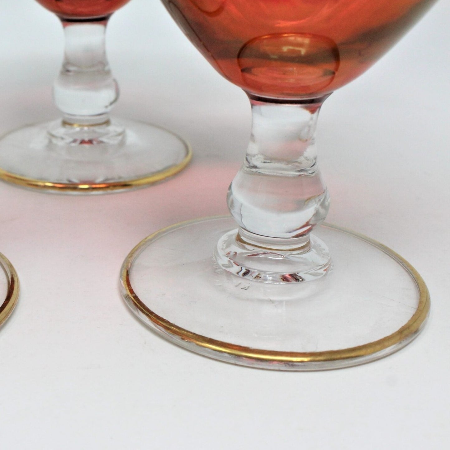 Decanter & Glasses, Red Glass Italian Renaissance Scene, 5 Pcs, Vintage