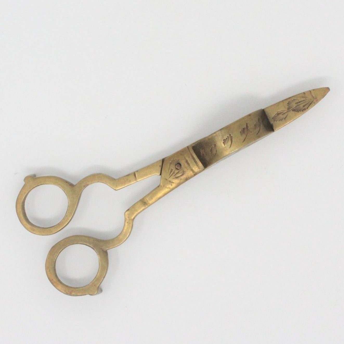 Candle Wick Trimmer Scissors, Carved Brass, India, Vintage