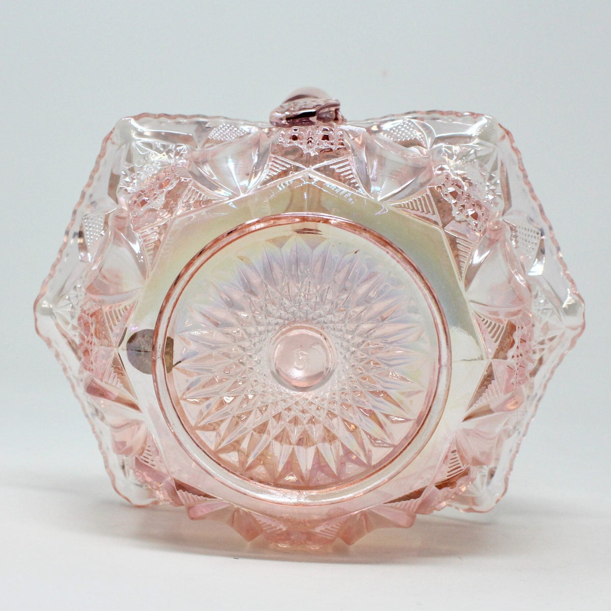 Basket: L.E. Smith Glass, Quintec, Pink Carnival Glass, Original Smith Label, USA, Vintage 1970s - SOLD