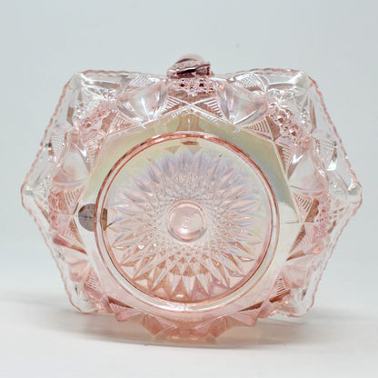 Basket: L.E. Smith Glass, Quintec, Pink Carnival Glass, Original Smith Label, USA, Vintage 1970s - SOLD