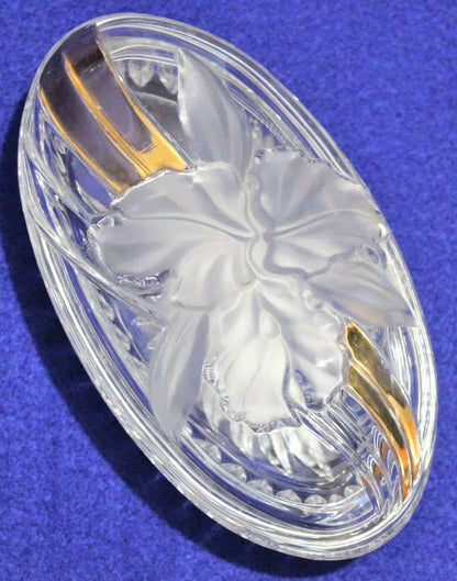 Trinket Box, Studio Nova, Golden Orchid, oval Frosted Glass Box