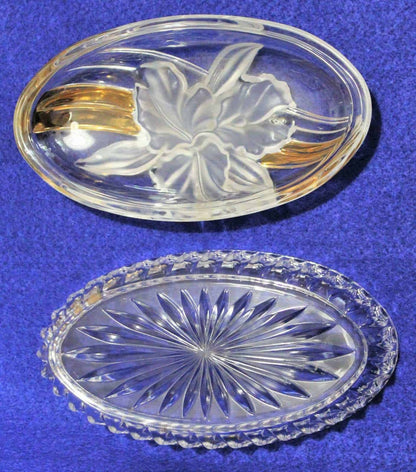 Trinket Box, Studio Nova, Golden Orchid, oval Frosted Glass Box