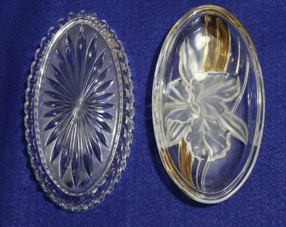 Trinket Box, Studio Nova, Golden Orchid, oval Frosted Glass Box