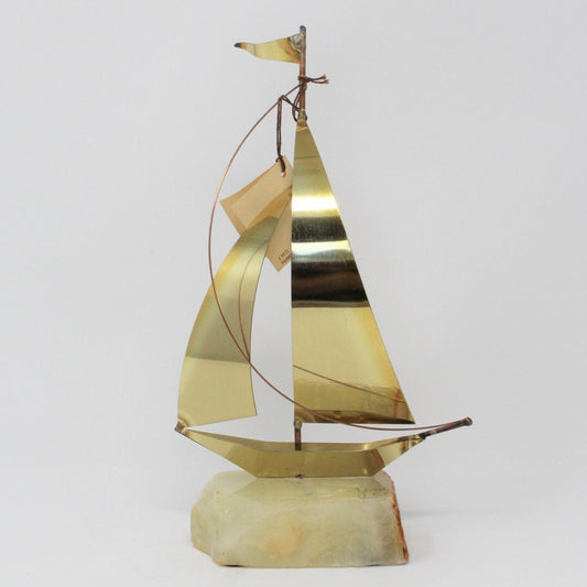 Sculpture, Brass Sailboat on Onyx Base, A Touch of Class, Artist Yosi, Vintage