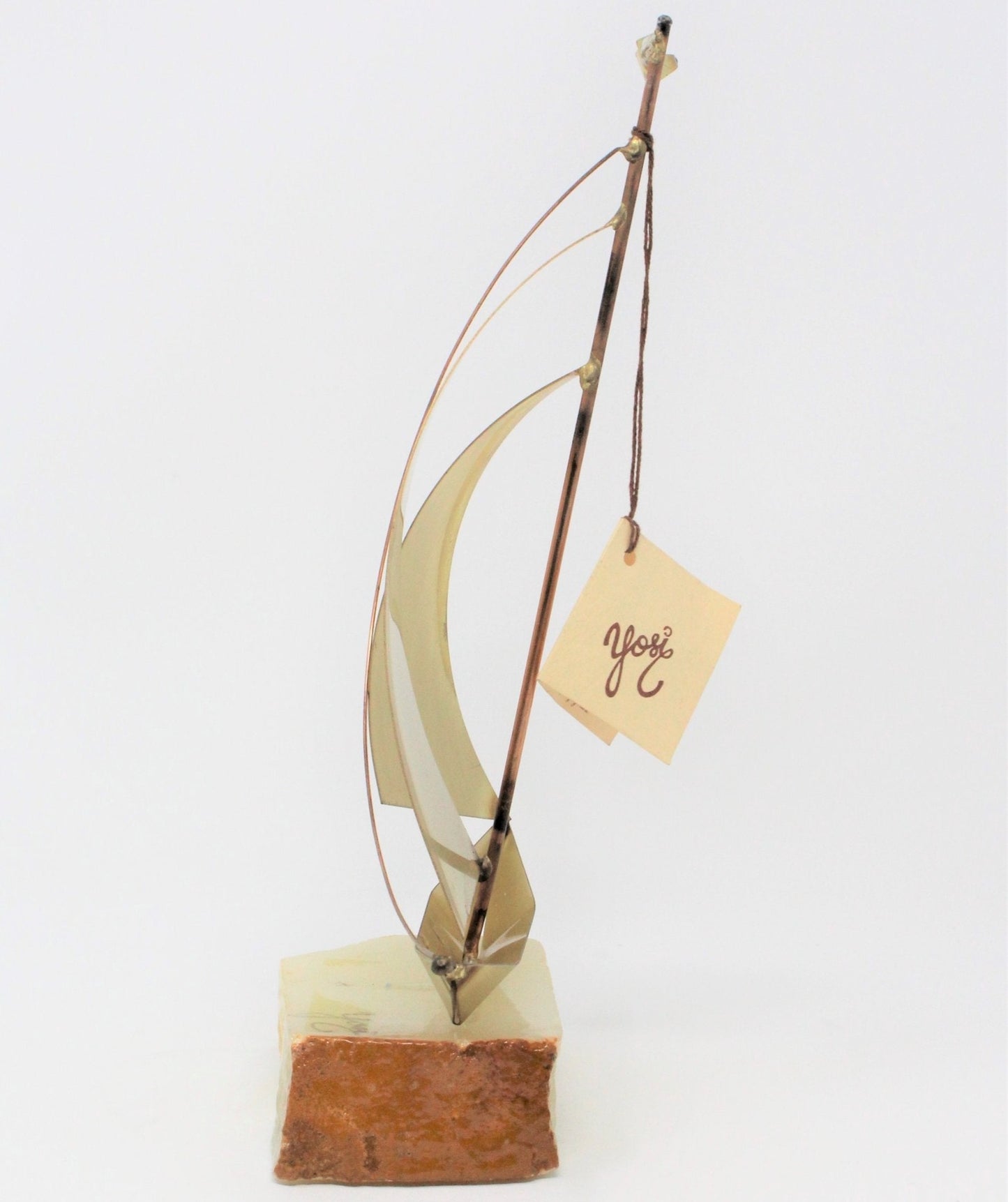 Sculpture, Brass Sailboat on Onyx Base, A Touch of Class, Artist Yosi, Vintage