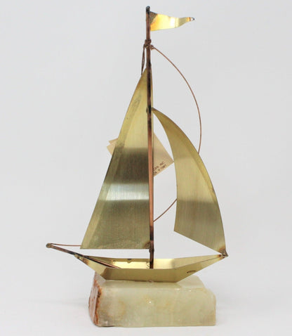 Sculpture, Brass Sailboat on Onyx Base, A Touch of Class, Artist Yosi, Vintage