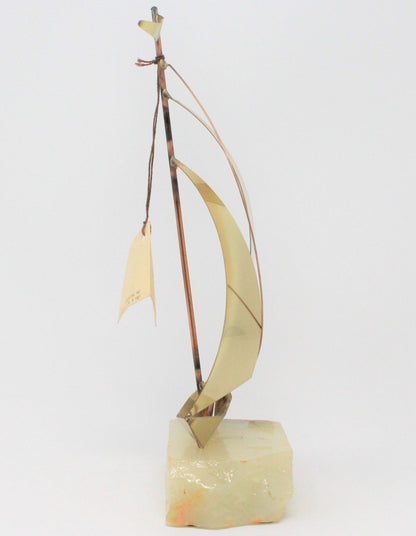 Sculpture, Brass Sailboat on Onyx Base, A Touch of Class, Artist Yosi, Vintage