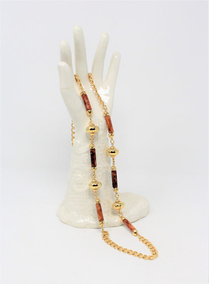 Necklace, Faux Burl Wood Beads, 38", Vintage